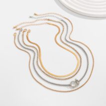 Elegant Layered Horseshoe Charm Snake Box Chain Necklace Set - ArtGalleryZen