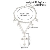 Elegant Layered Silver Plated Star Cross Pendant Pearl Chain Necklace - ArtGalleryZen