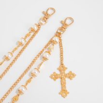 Elegant Layered Silver Tone Cross Pendant Pearl Trouser Chain - ArtGalleryZen