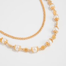 Elegant Layered Silver Tone Cross Pendant Pearl Trouser Chain - ArtGalleryZen