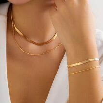 Elegant Layered Snake Chain Necklace Bracelet Set - ArtGalleryZen