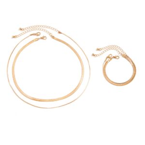 Elegant Layered Snake Chain Necklace Bracelet Set - ArtGalleryZen