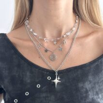 Elegant Layered Star Spiral Pendant Curb Chain Necklace Set - ArtGalleryZen
