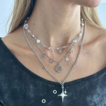 Elegant Layered Star Spiral Pendant Curb Chain Necklace Set - ArtGalleryZen