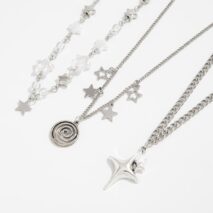 Elegant Layered Star Spiral Pendant Curb Chain Necklace Set - ArtGalleryZen