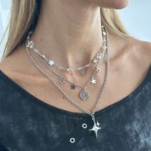 Elegant Layered Star Spiral Pendant Curb Chain Necklace Set - ArtGalleryZen