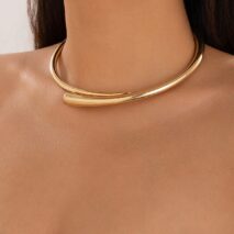 Elegant Minimalist Gold Silver Tone Open Collar Necklace - ArtGalleryZen