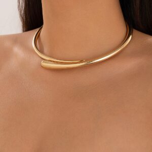 Elegant Minimalist Gold Silver Tone Open Collar Necklace - ArtGalleryZen