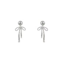 Elegant Pearl Bowknot Ribbon Dangle Removable Earrings - ArtGalleryZen