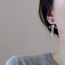 Elegant Pearl Bowknot Ribbon Dangle Removable Earrings - ArtGalleryZen