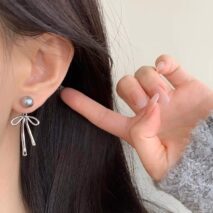 Elegant Pearl Bowknot Ribbon Dangle Removable Earrings - ArtGalleryZen