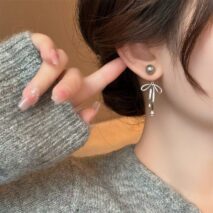 Elegant Pearl Bowknot Ribbon Dangle Removable Earrings - ArtGalleryZen