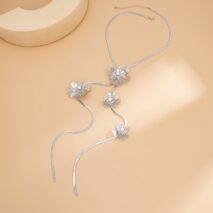 Elegant Pearl Flower Charm Snake Chain Y Necklace - ArtGalleryZen