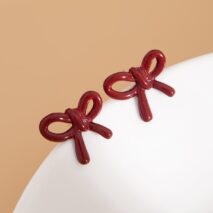 Elegant Red Enamel Bowknot Earrings - ArtGalleryZen