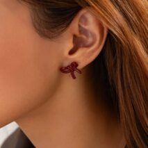 Elegant Red Enamel Bowknot Earrings - ArtGalleryZen