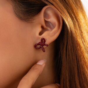 Elegant Red Enamel Bowknot Earrings - ArtGalleryZen