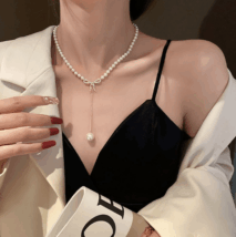 Elegant Rhinestone Inliad Bowknot Charm Pearl Chain Y Necklace - ArtGalleryZen