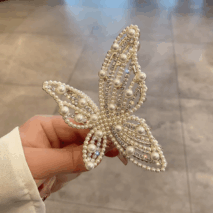 Elegant Rhinestone Pearl Inlaid Butterfly Chignon Claw Clip Hair Clip - ArtGalleryZen