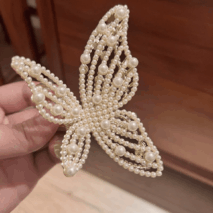 Elegant Rhinestone Pearl Inlaid Butterfly Chignon Claw Clip Hair Clip - ArtGalleryZen