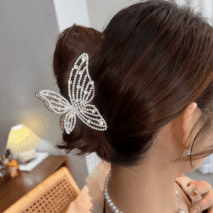 Elegant Rhinestone Pearl Inlaid Butterfly Chignon Claw Clip Hair Clip - ArtGalleryZen