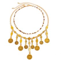 Ethnic Style 2pcs Ancient Coin Pendant Seed Beaded Necklace Set - ArtGalleryZen