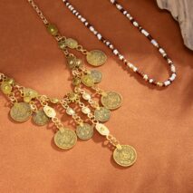 Ethnic Style 2pcs Ancient Coin Pendant Seed Beaded Necklace Set - ArtGalleryZen