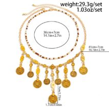 Ethnic Style 2pcs Ancient Coin Pendant Seed Beaded Necklace Set - ArtGalleryZen