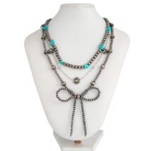 Ethnic Style 3pcs Bowknot Charm Turquoise Beaded Chain Necklace Set - ArtGalleryZen