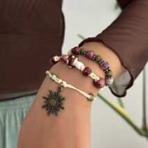 Ethnic Style 3pcs Sun Mushroom Charm Ceramic Beaded Bracelet Set - ArtGalleryZen