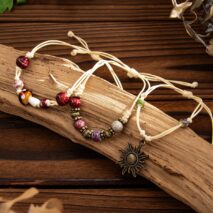Ethnic Style 3pcs Sun Mushroom Charm Ceramic Beaded Bracelet Set - ArtGalleryZen