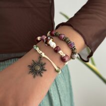 Ethnic Style 3pcs Sun Mushroom Charm Ceramic Beaded Bracelet Set - ArtGalleryZen