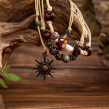 Ethnic Style 3pcs Sun Mushroom Charm Ceramic Beaded Bracelet Set - ArtGalleryZen