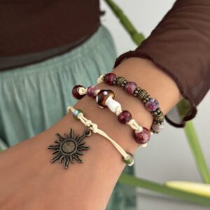 Ethnic Style 3pcs Sun Mushroom Charm Ceramic Beaded Bracelet Set - ArtGalleryZen