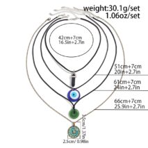 Ethnic Style 4pcs Evil Eye Healing Crystal Stone Pendant Velvet Necklace Set - ArtGalleryZen