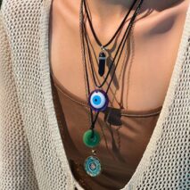 Ethnic Style 4pcs Evil Eye Healing Crystal Stone Pendant Velvet Necklace Set - ArtGalleryZen