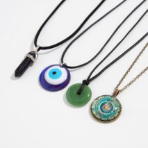 Ethnic Style 4pcs Evil Eye Healing Crystal Stone Pendant Velvet Necklace Set - ArtGalleryZen