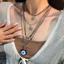 Ethnic Style 4pcs Evil Eye Sun Star Family Tree Pendant Wax Cord Necklace Set - ArtGalleryZen