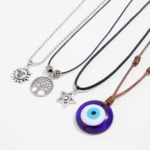 Ethnic Style 4pcs Evil Eye Sun Star Family Tree Pendant Wax Cord Necklace Set - ArtGalleryZen