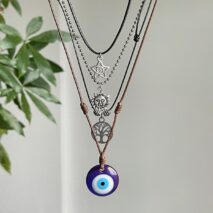 Ethnic Style 4pcs Evil Eye Sun Star Family Tree Pendant Wax Cord Necklace Set - ArtGalleryZen