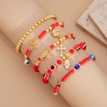Ethnic style 5pcs Evil Eye Hamsa Charm Crystal Beaded Bracelet Set - ArtGalleryZen