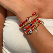Ethnic style 5pcs Evil Eye Hamsa Charm Crystal Beaded Bracelet Set - ArtGalleryZen