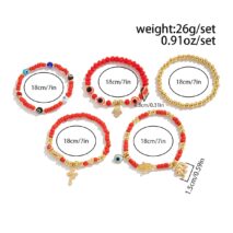 Ethnic style 5pcs Evil Eye Hamsa Charm Crystal Beaded Bracelet Set - ArtGalleryZen