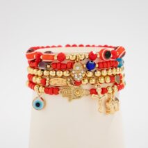 Ethnic style 5pcs Evil Eye Hamsa Charm Crystal Beaded Bracelet Set - ArtGalleryZen