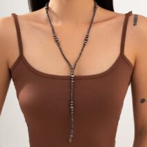 Ethnic Style Antique Silver Beaded Long Chain Y Necklace - ArtGalleryZen