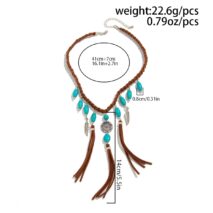 Ethnic Style Feather Turquoise Pendant Braided Velvet Necklace - ArtGalleryZen