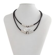 Ethnic style Layered Carved Oval Charm PU String Necklace Bracelet Set - ArtGalleryZen