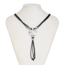 Ethnic style Layered Carved Oval Charm PU string Tassel Necklace - ArtGalleryZen