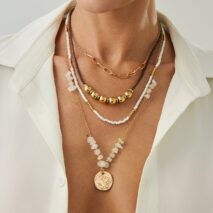 Ethnic Style Layered Pleated Round Disk Pendant Turquoise Seed Beaded Necklace Set - ArtGalleryZen