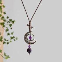 Ethnic Style Moon Chalcedony Pendant Wax Cord Necklace - ArtGalleryZen