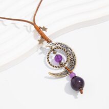 Ethnic Style Moon Chalcedony Pendant Wax Cord Necklace - ArtGalleryZen